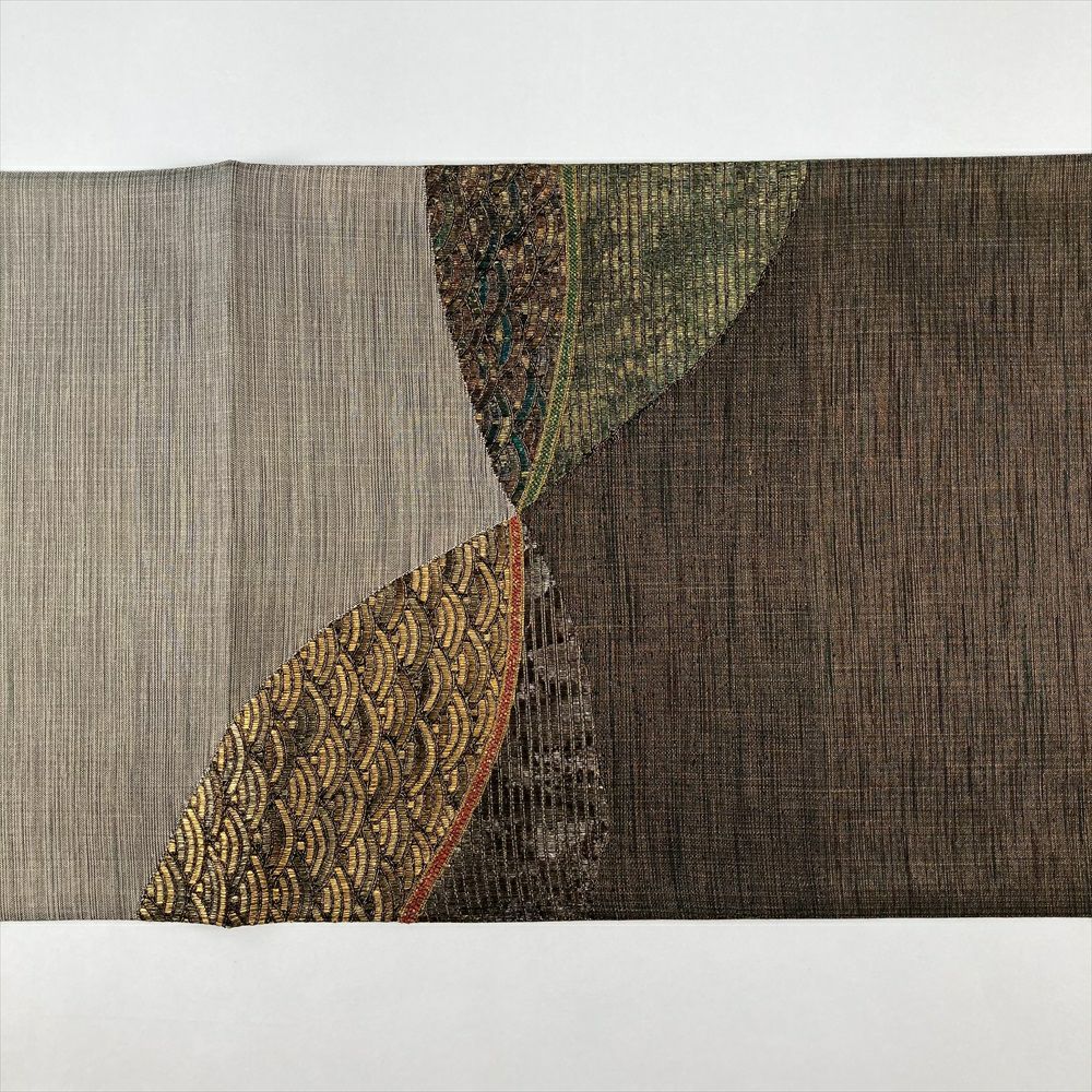 中古）藤林徳扇 袋帯 灰茶色 金色 藤林徳扇 苑寿 セミフォーマル