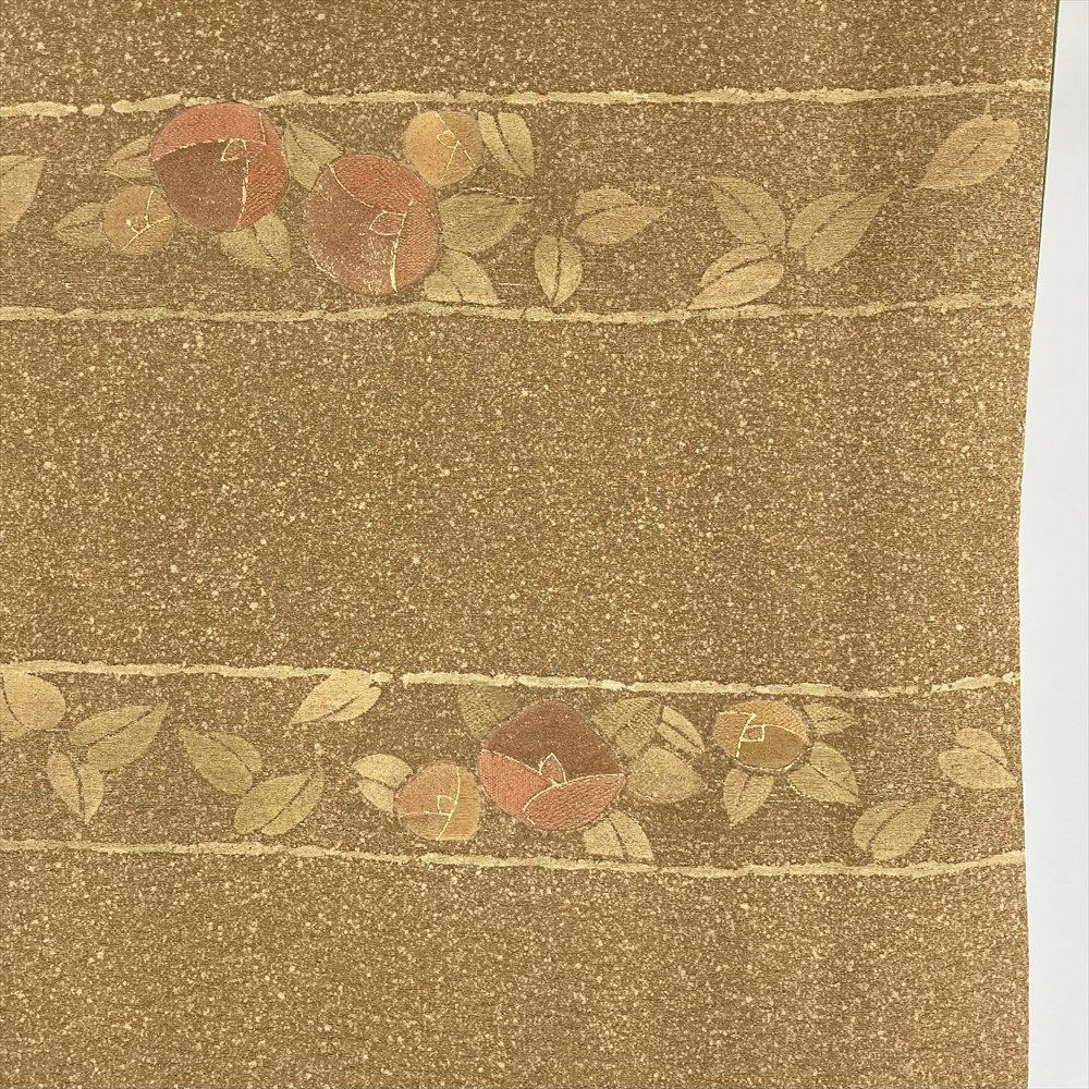 中古） 小紋 黄色 芥子色 カジュアル 地紋織り 染め 金彩 椿 袷【身丈
