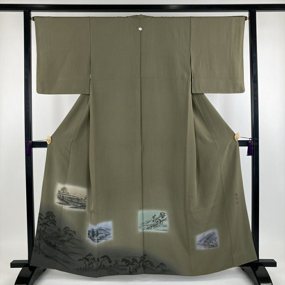 断捨離中　次回発送1/4以降　 c27着物+c93小物 たんす屋 | リユース着物 色無地 緑色 セミフォーマル ちりめん 袷 未