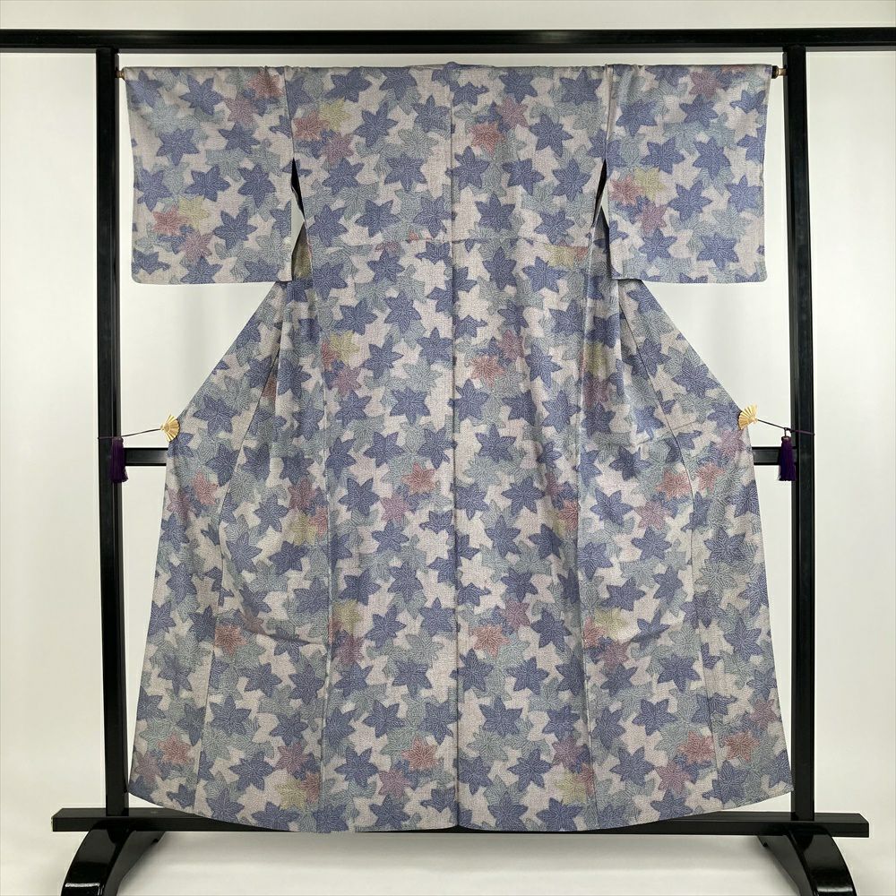 中古） 単衣紬 緑 カジュアル 菊亀甲 単衣【身丈】149.5cm【裄丈】62.5cm