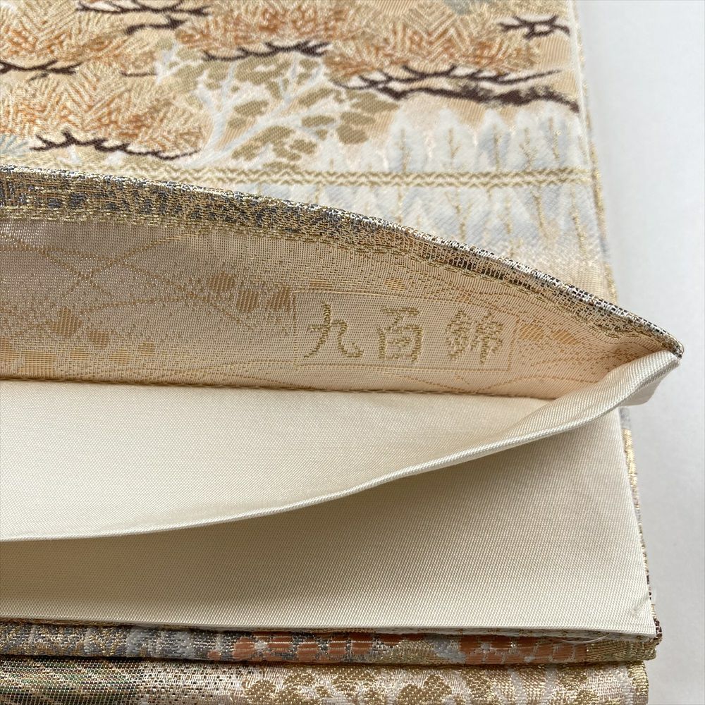 中古）袋帯 金色 フォーマル 六通 引き箔 金糸 純金二重箔 九百錦 山の景色