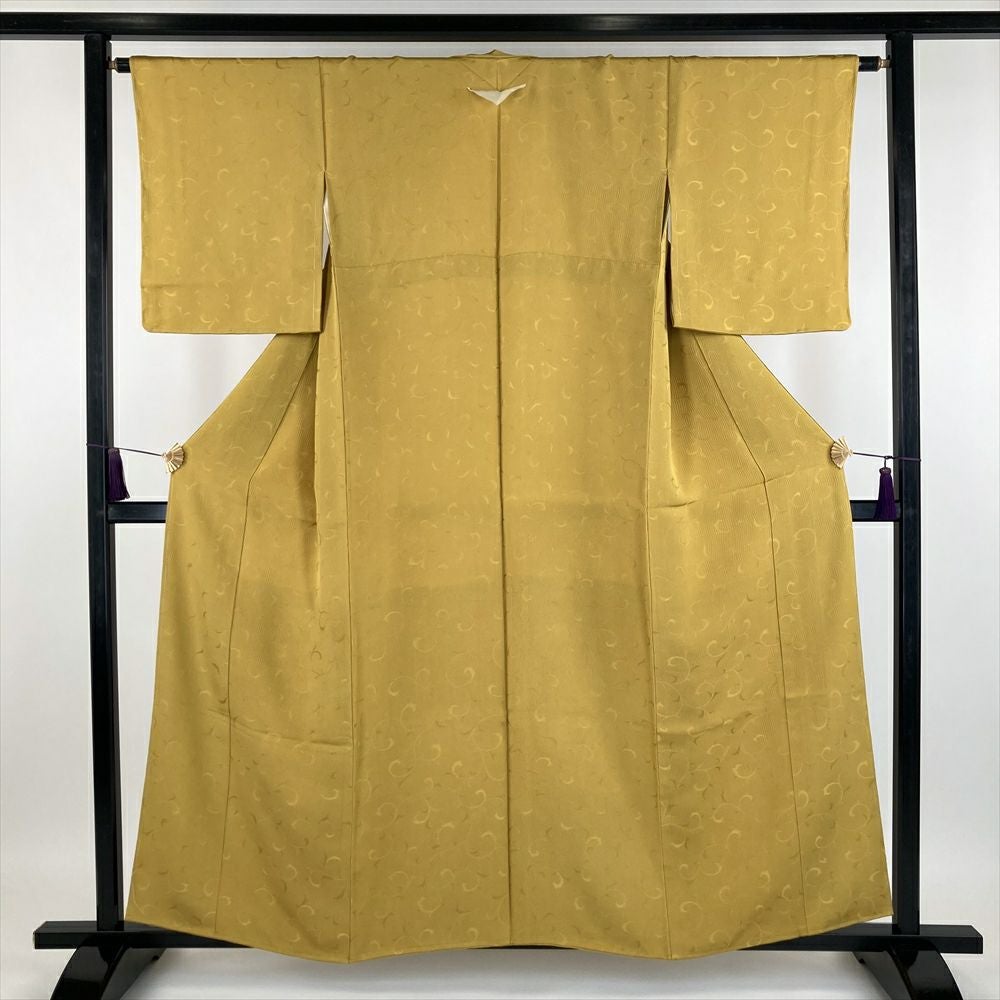 中古）色無地 薄紫 地紋織り たたき風 本草木染作家 瑞宝 袷 SS【身丈