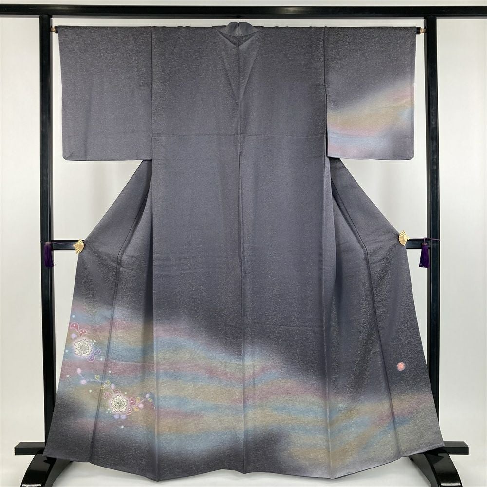 中古） 久保田一竹 訪問着 グレー フォーマル 金通し 染め 辻が花 一竹
