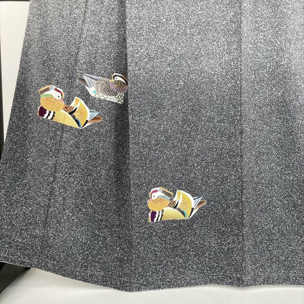 中古）人間国宝 羽田登喜男 訪問着 グレー フォーマル ちりめん 染め