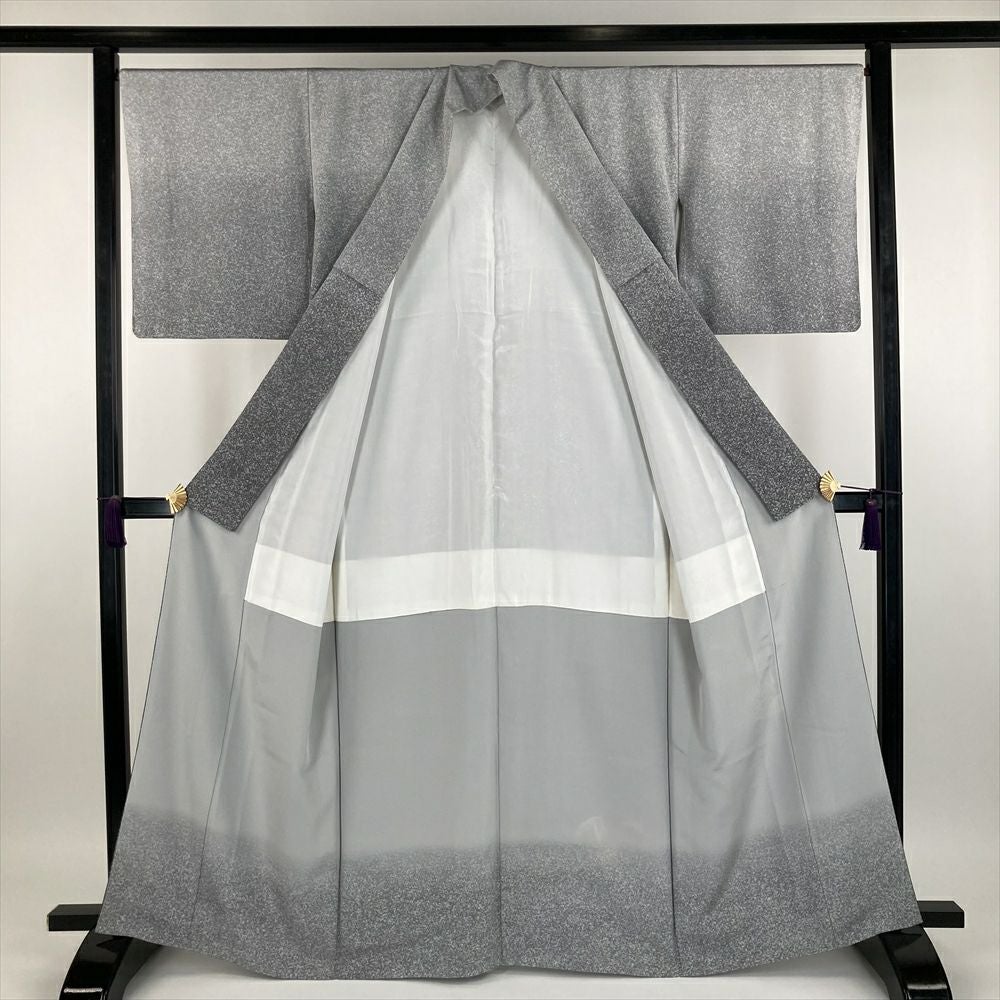 中古）人間国宝 羽田登喜男 訪問着 グレー フォーマル ちりめん 染め