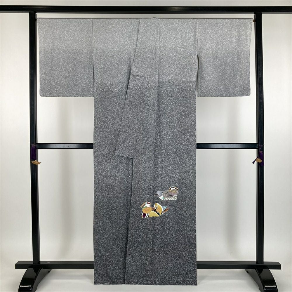 中古)人間国宝 羽田登喜男 訪問着 グレー フォーマル ちりめん 染め 中古)人間国宝 羽田登喜男 訪問着 グレー フォーマル ちりめん 染め