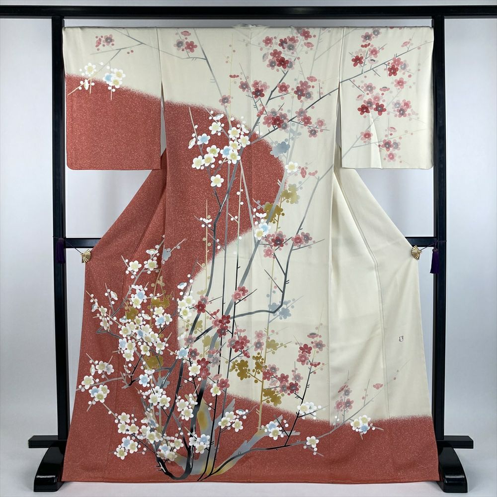 中古） 特撰京友禅 松井青々 訪問着 ピンク 珊瑚色 マルチカラー セミ