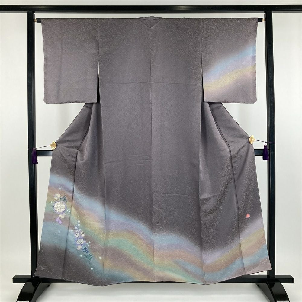 中古） 久保田一竹 訪問着 グレー フォーマル 金通し 染め 辻が花 一竹