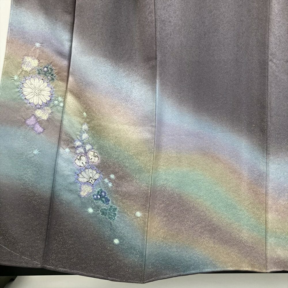 中古） 久保田一竹 訪問着 グレー フォーマル 金通し 染め 辻が花 一竹