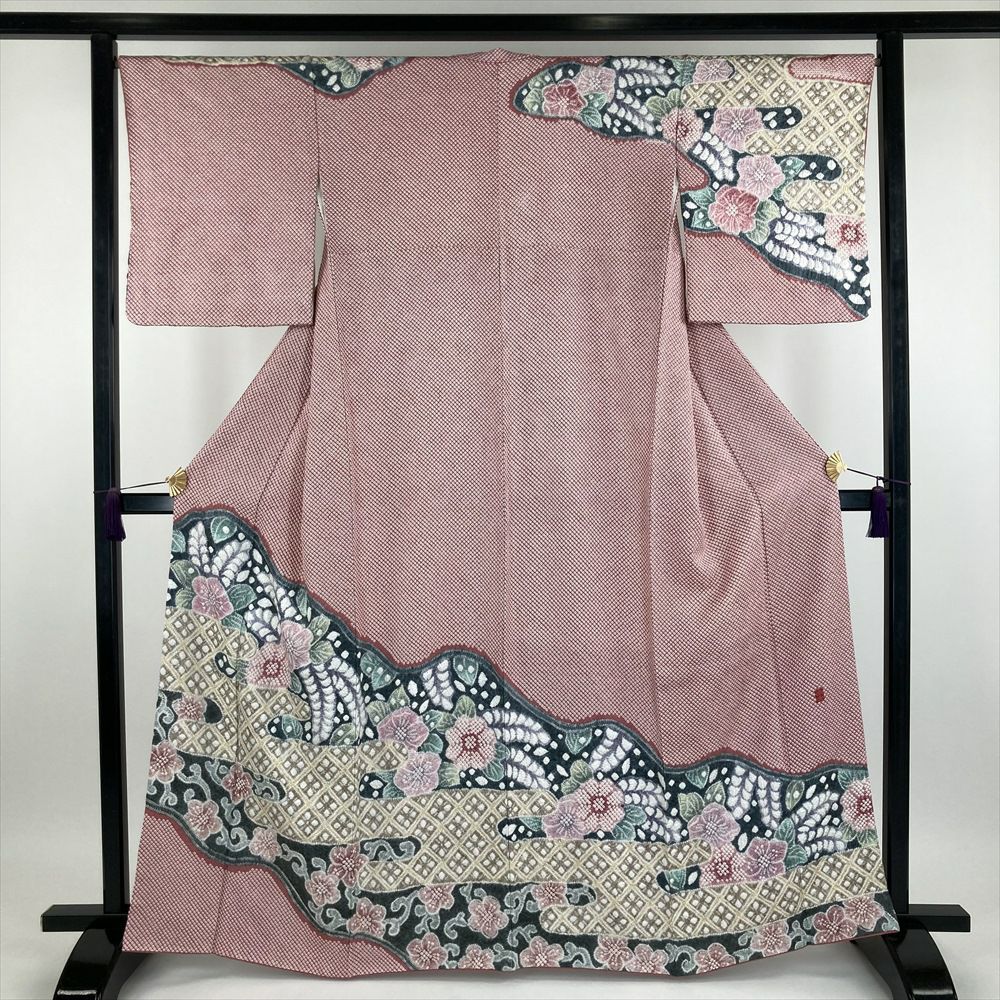 中古） 特撰京友禅 松井青々 訪問着 ピンク 珊瑚色 マルチカラー セミ