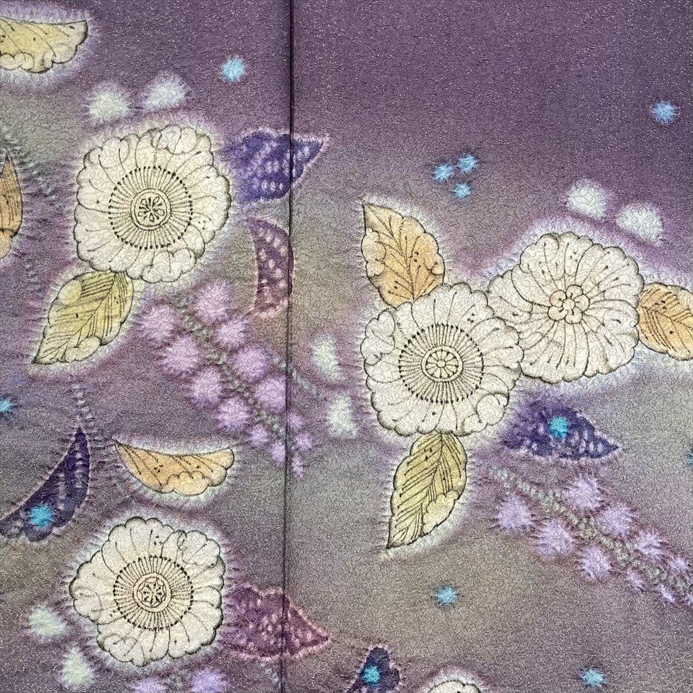 中古）久保田一竹 訪問着 紫色 フォーマル 金通し 染め 辻が花 二代目