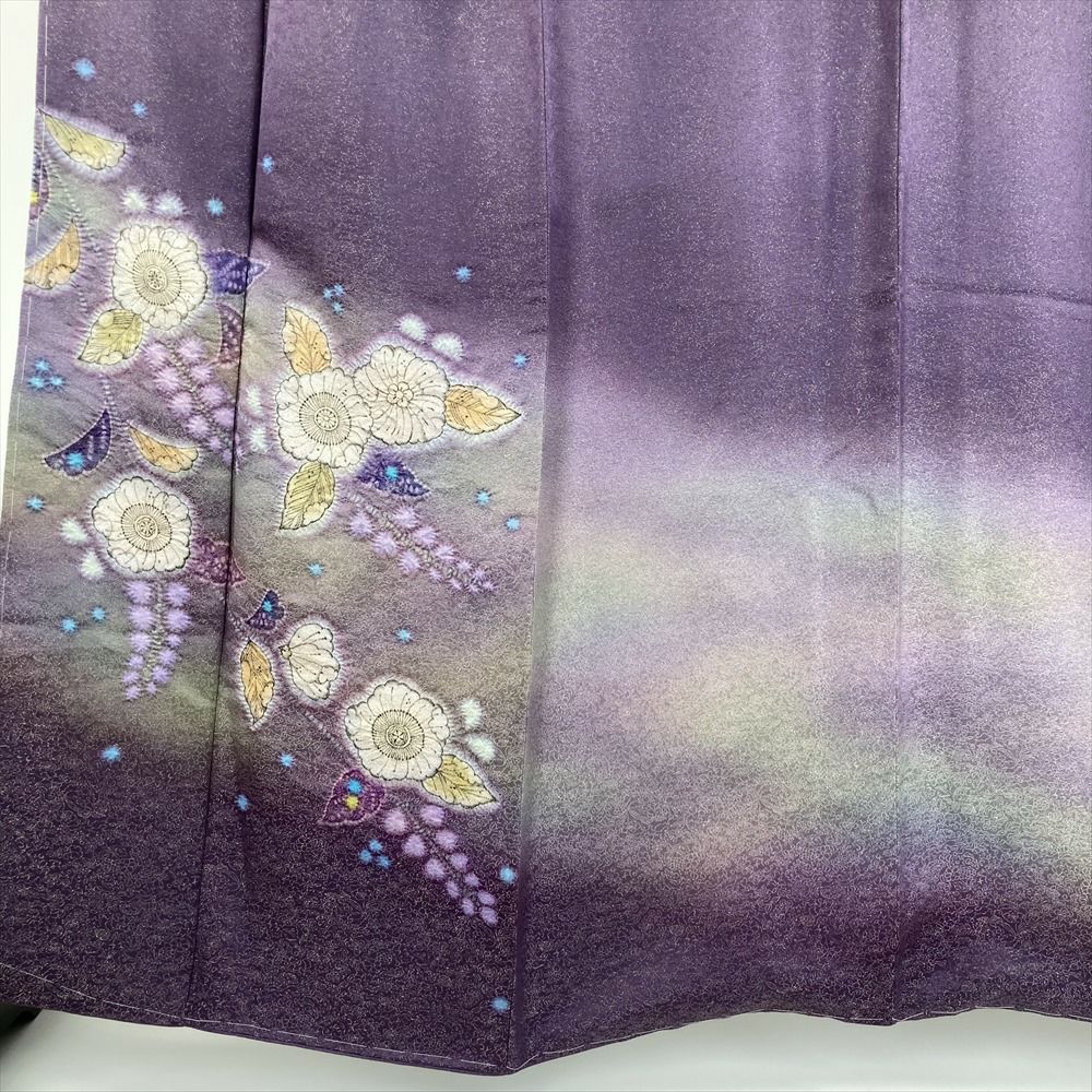 中古）久保田一竹 訪問着 紫色 フォーマル 金通し 染め 辻が花 二代目