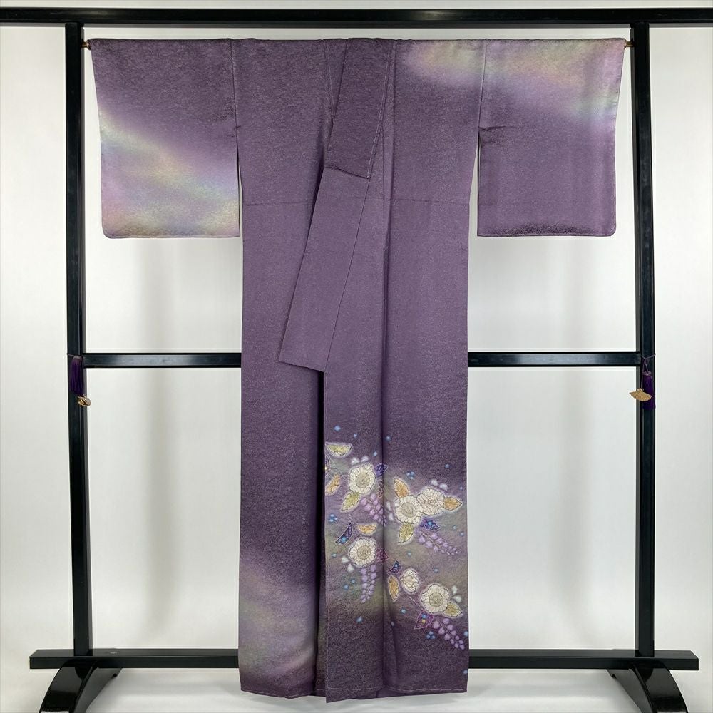 中古）久保田一竹 訪問着 紫色 フォーマル 金通し 染め 辻が花 二代目
