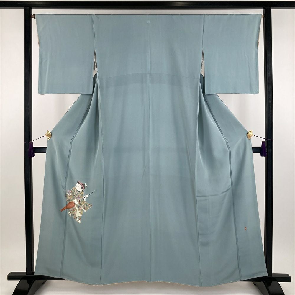 中古）人間国宝 羽田登喜男 訪問着 グレー フォーマル ちりめん 染め