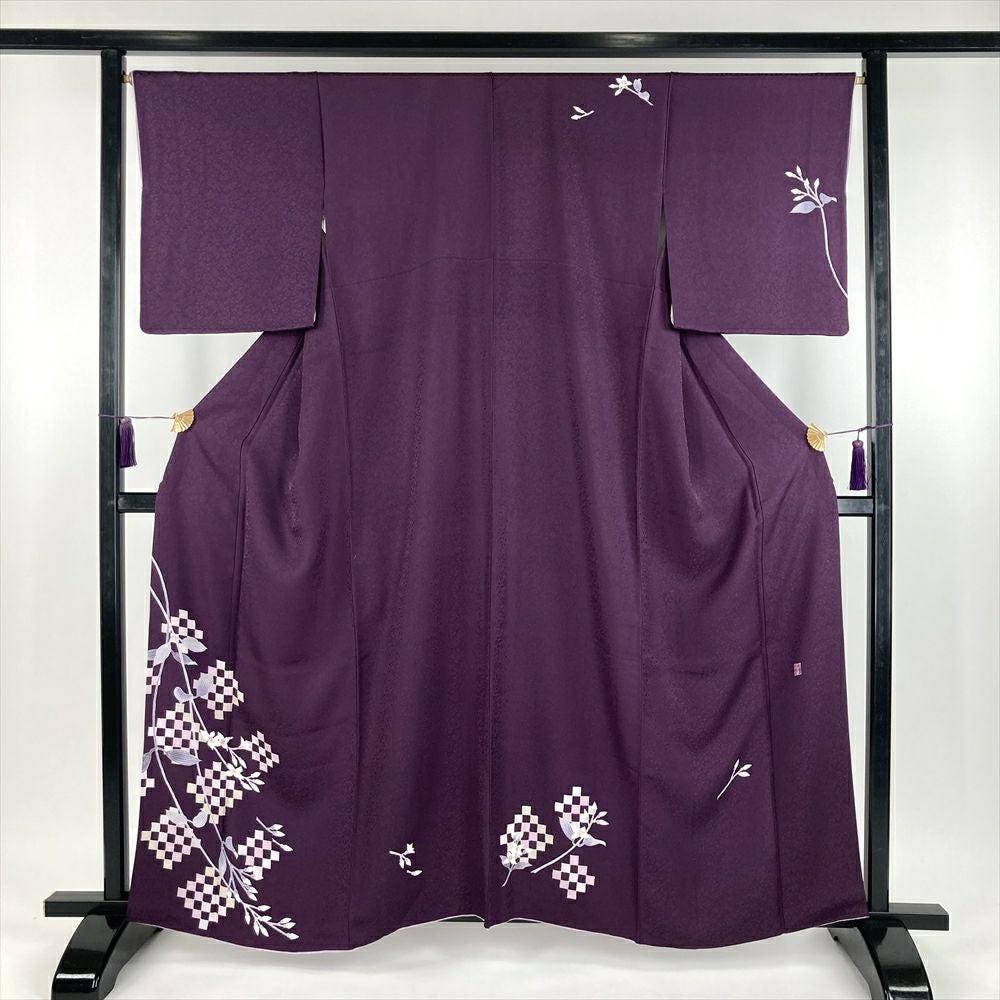 中古） 特撰加賀友禅 菊田宏幸 訪問着 滅紫色 フォーマル 染め 手描き