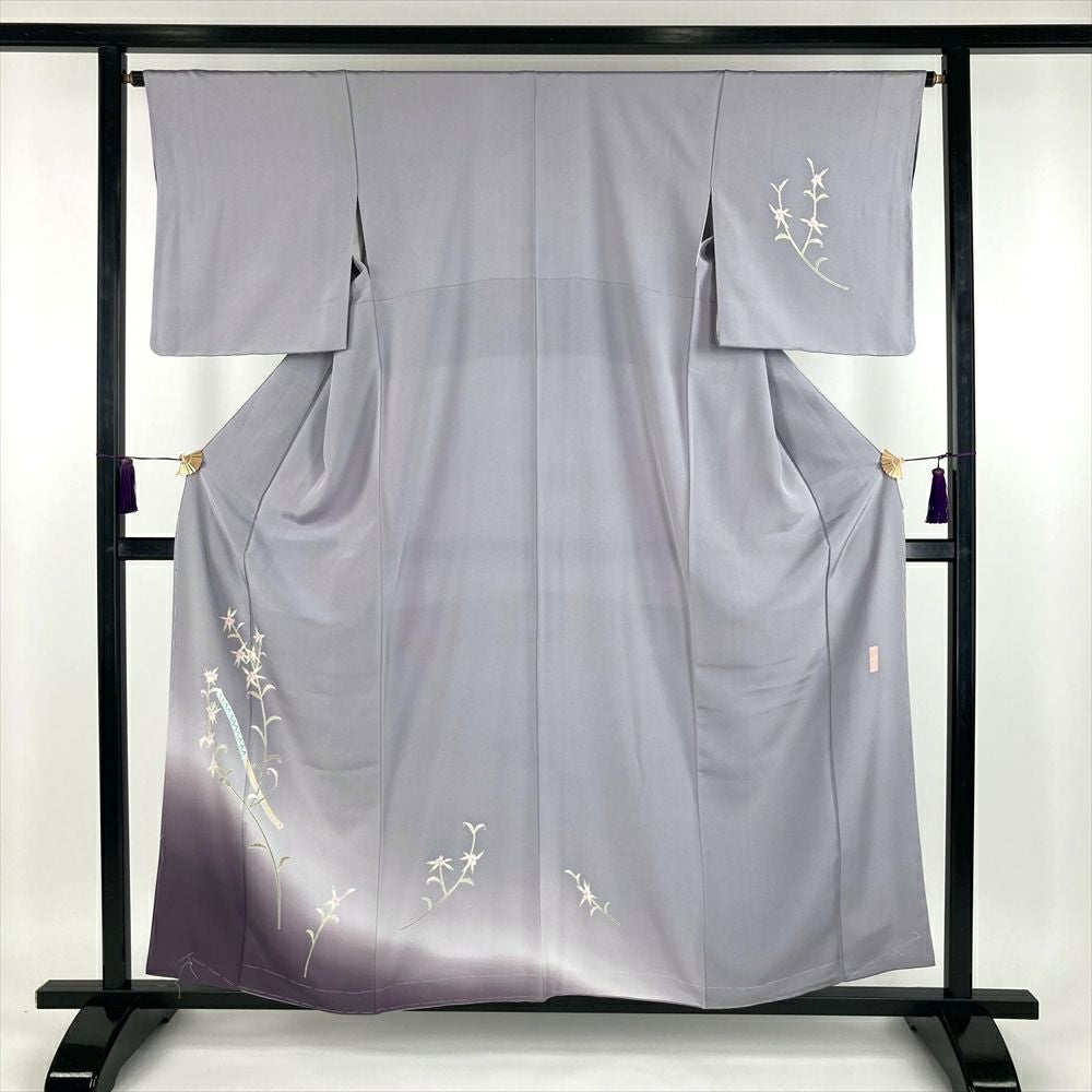 中古）特撰加賀友禅 訪問着 白菫色 グレー フォーマル 染め 手描き