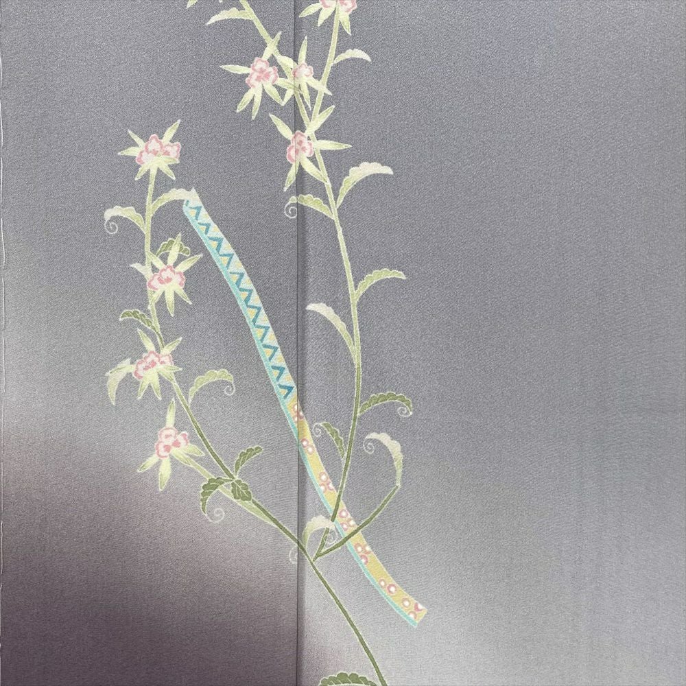 中古）特撰加賀友禅 訪問着 白菫色 グレー フォーマル 染め 手描き