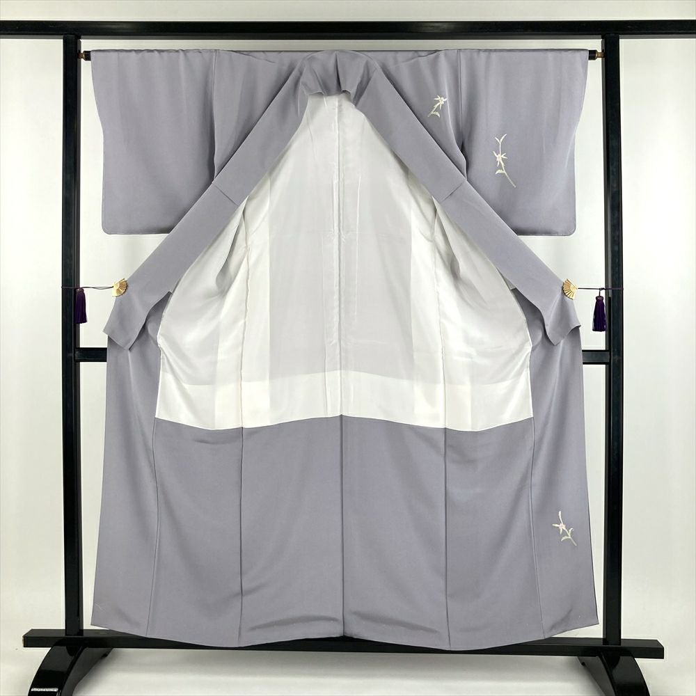 中古）特撰加賀友禅 訪問着 白菫色 グレー フォーマル 染め 手描き