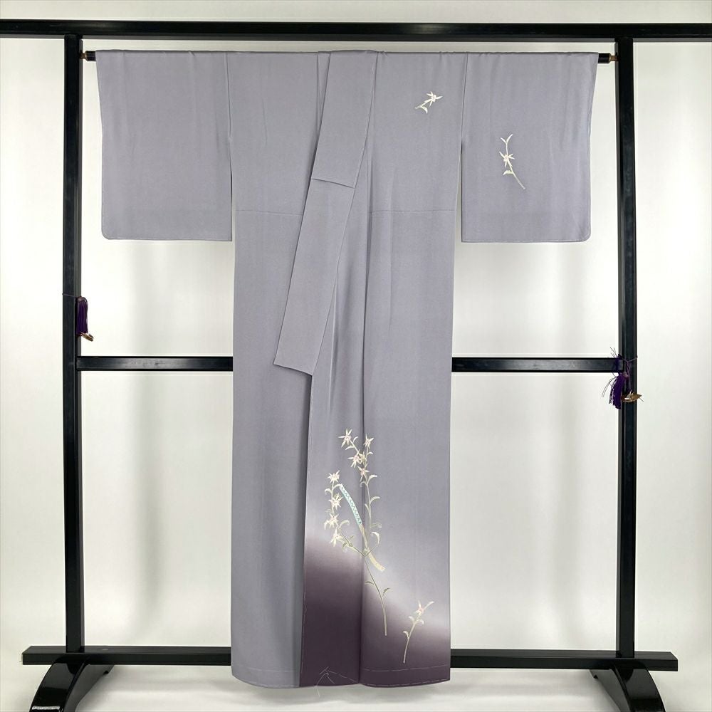 中古）特撰加賀友禅 訪問着 白菫色 グレー フォーマル 染め 手描き