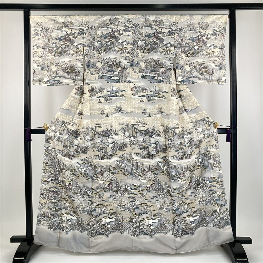 中古） 久保田一竹 訪問着 グレー フォーマル 金通し 染め 辻が花 一竹