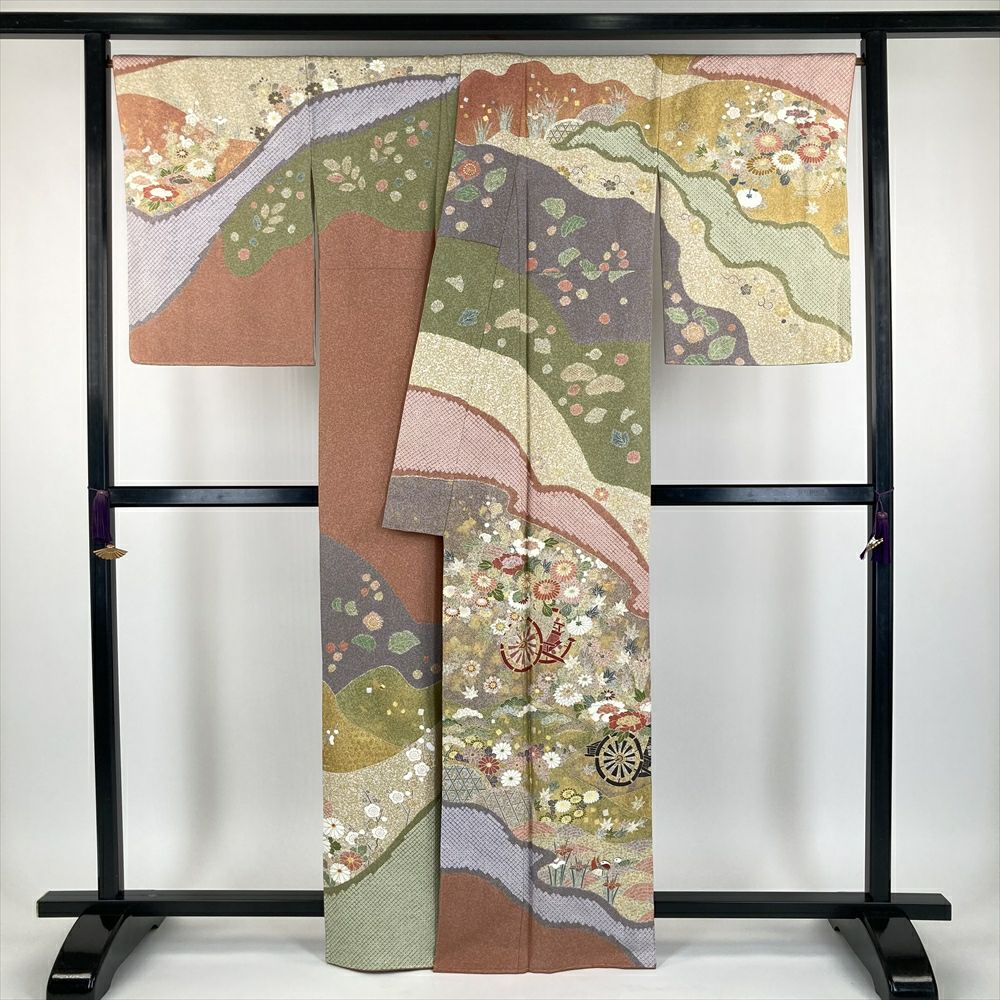 中古） 特撰京友禅 松井青々 訪問着 ピンク 珊瑚色 マルチカラー セミ