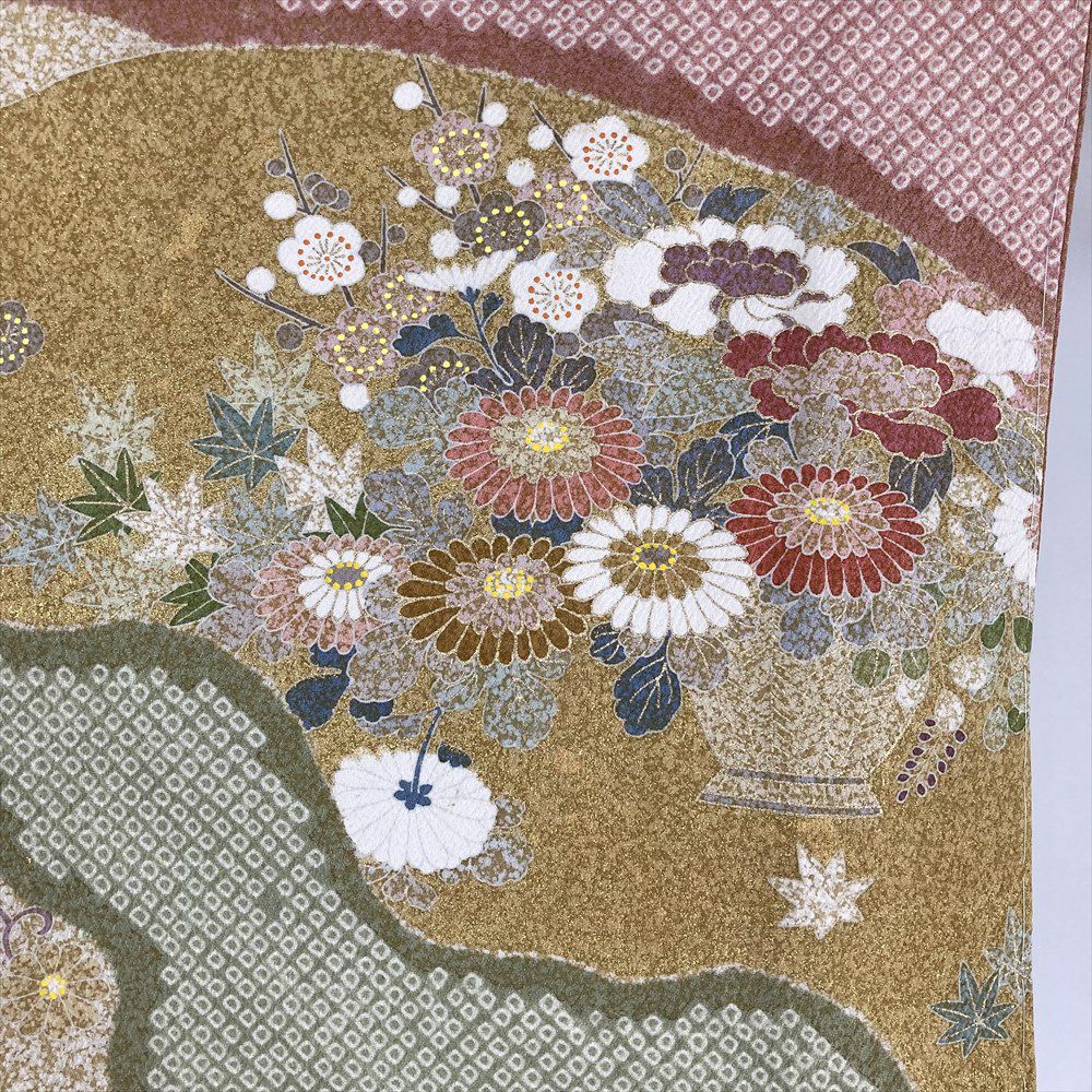 中古） 特撰京友禅 松井青々 訪問着 ピンク 珊瑚色 マルチカラー セミ