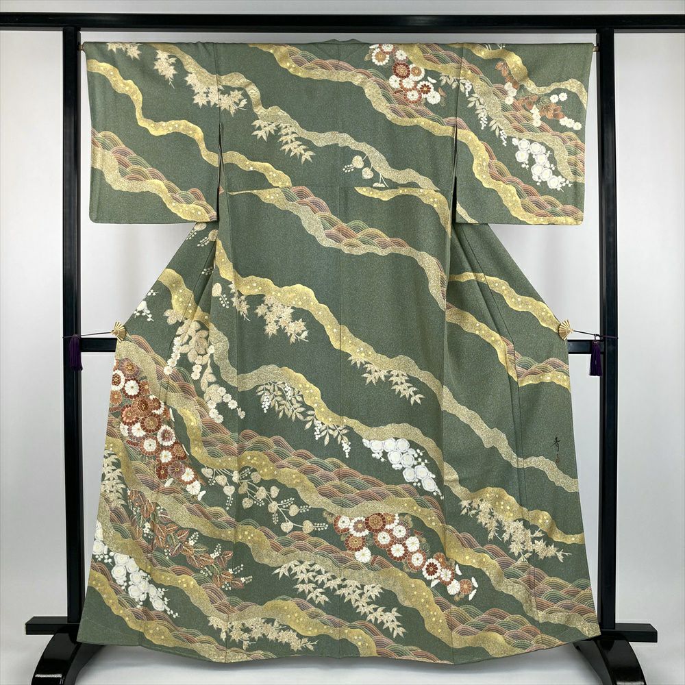 中古） 特撰京友禅 松井青々 訪問着 ピンク 珊瑚色 マルチカラー セミ