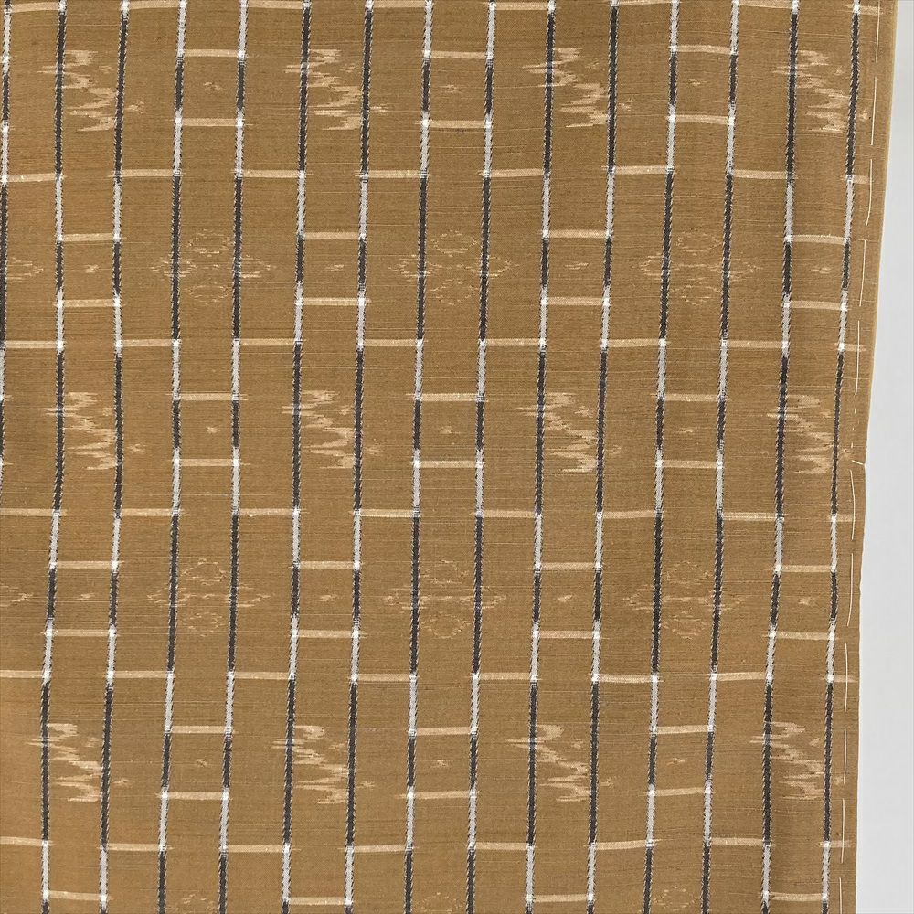 中古）本場琉球絣 紬 茶色 カジュアル 手織り 鳥 袷【身丈】165.5cm