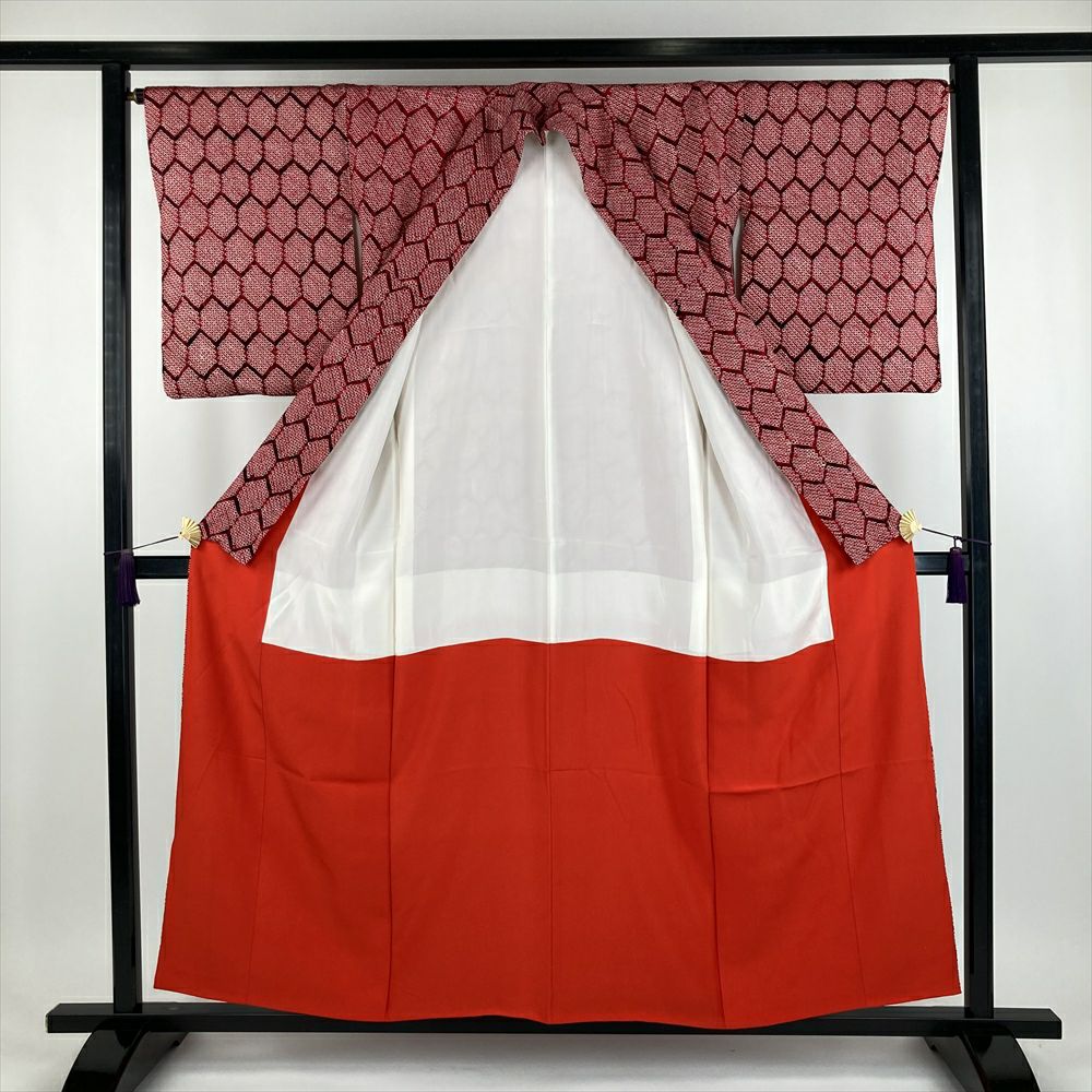 小紋/合繊/絞り柄/美品/鹿の子/グリーン /適応身長/150～157㎝/6633 小紋/合繊/絞り柄/美品/鹿の子/グリーン /適応身長/150～157㎝/6633の
