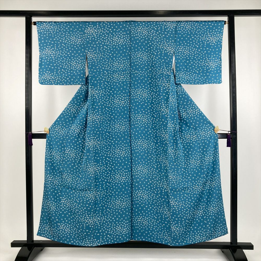 「縁」150ｃｍ～155ｃｍ ちりめん地 鹿の子絞り 小紋 正絹 KK265 W-30E | 鹿の子絞り | 一越 | 紺