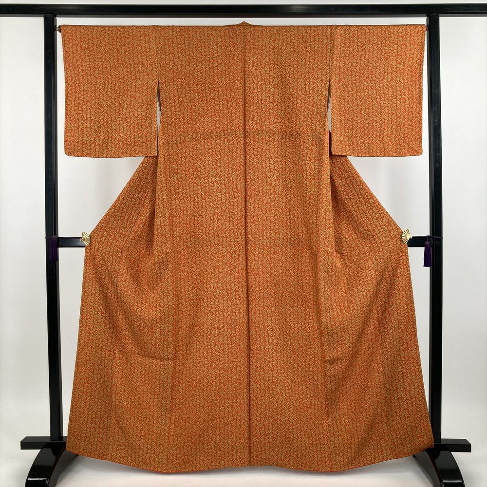 中古） 小紋 赤色 カジュアル 染め 絞り鹿の子 亀甲 袷【身丈】150cm