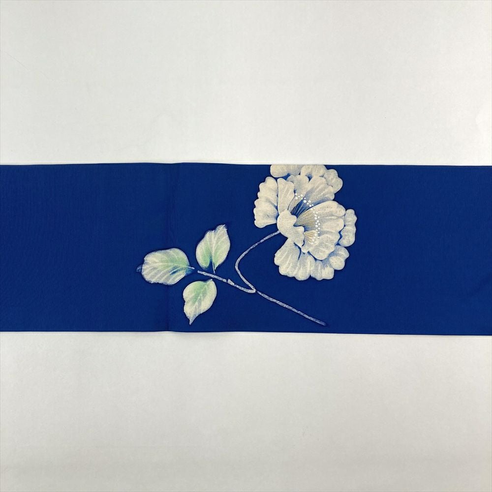 中古）名古屋帯 青色 カジュアル 名古屋仕立て 塩瀬 染め 花葉