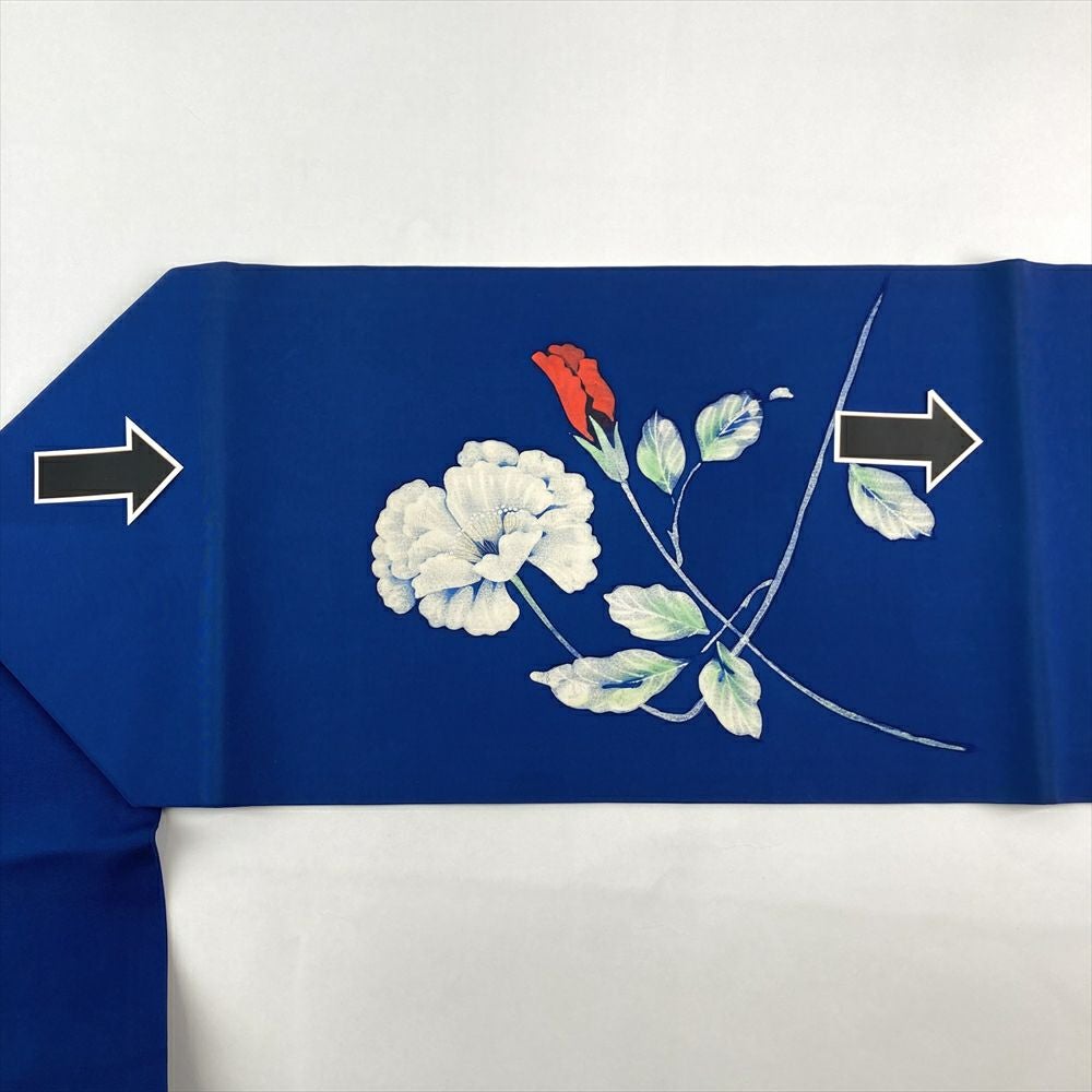 中古）名古屋帯 青色 カジュアル 名古屋仕立て 塩瀬 染め 花葉