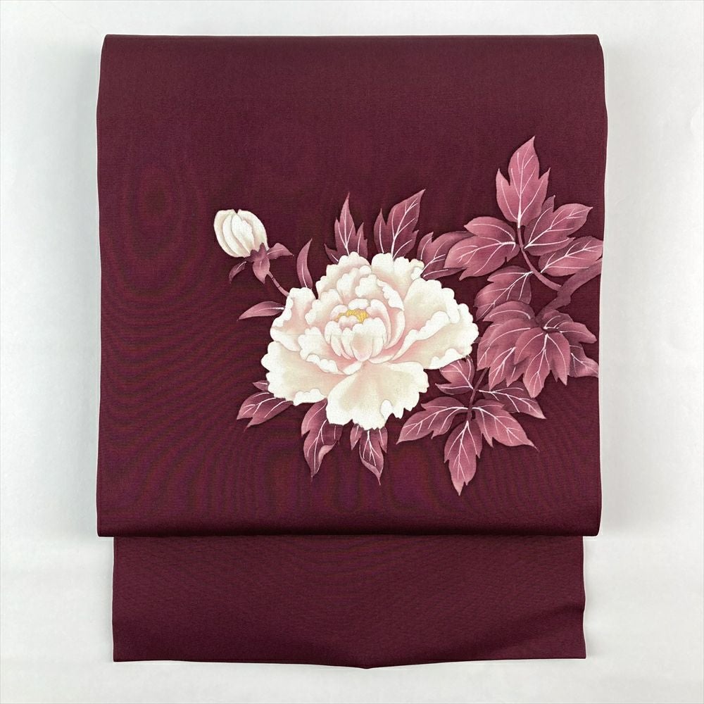 中古）名古屋帯 紫 カジュアル 名古屋仕立て 塩瀬 染め カトレア