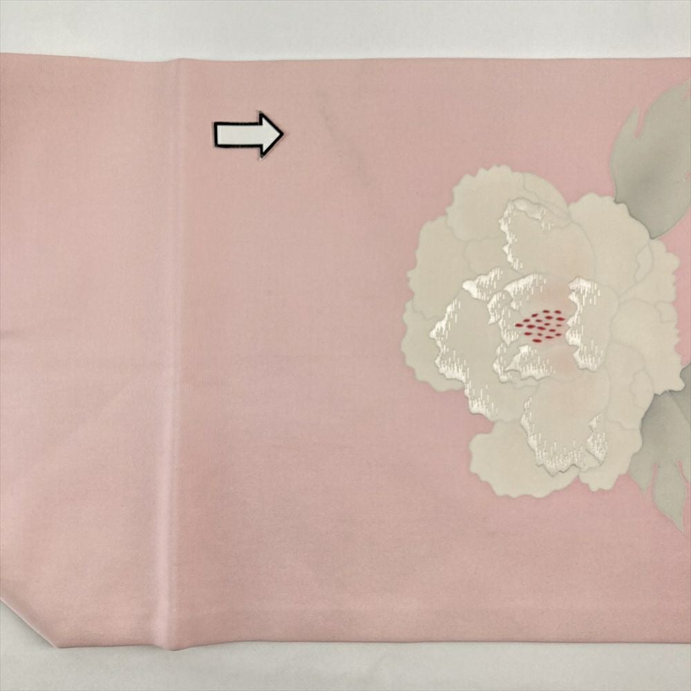 アンティーク名古屋帯つよめのピンク葵の葉　正絹　尻合わせ三つ葵紋　刺繍 アンティーク名古屋帯つよめのピンク葵の葉 正絹 尻合わせ三つ葵紋