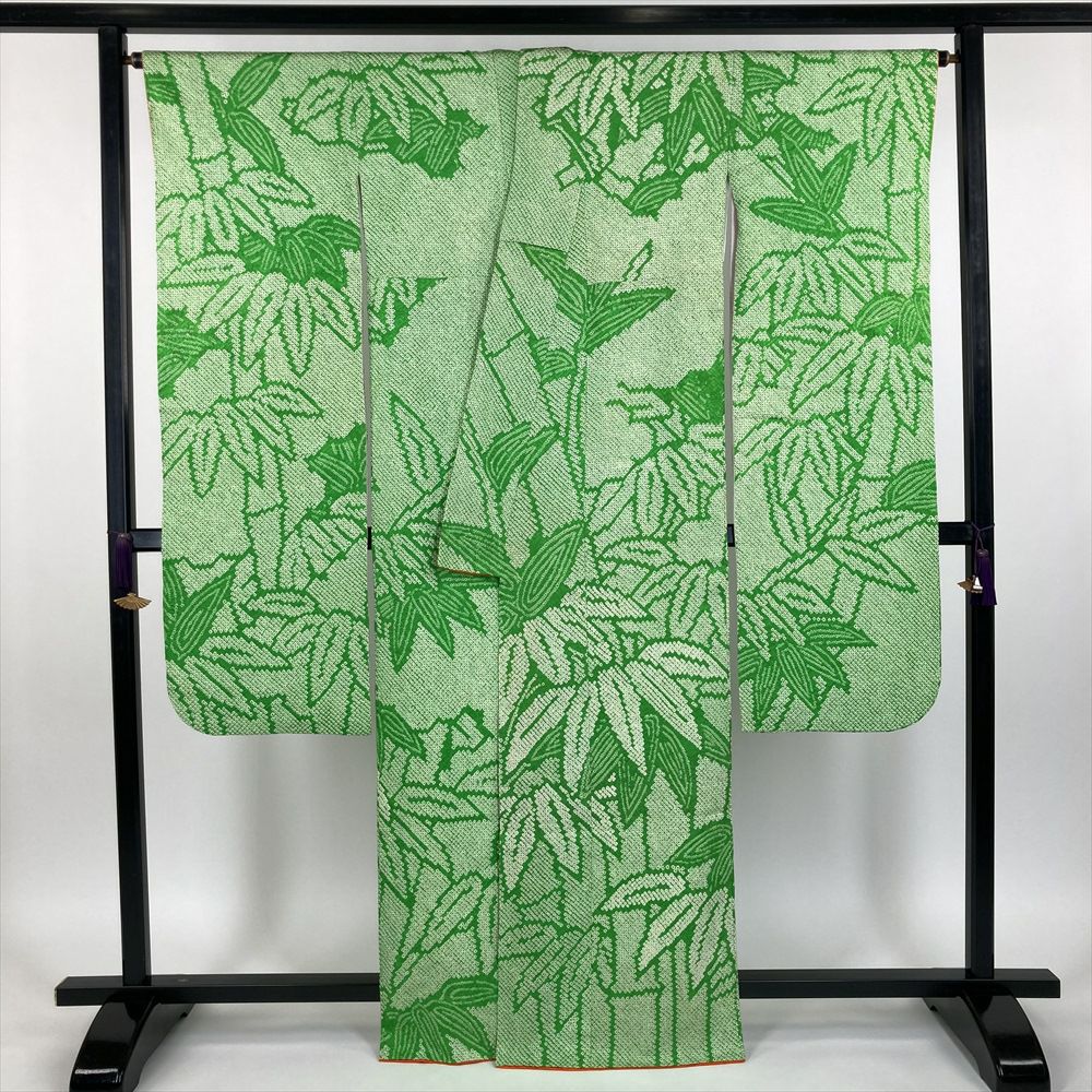 中古) 振袖 緑 フォーマル 絞り染め 竹に笹の葉 袷【身丈】160cm【裄 中古) 振袖 緑 フォーマル 絞り染め 竹に笹の葉 袷【身丈】160cm【裄