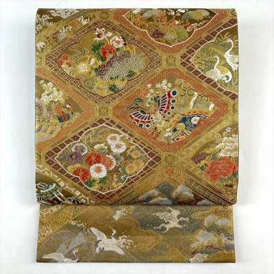 六通太鼓柄袋帯432cm×30.5cm螺鈿箔 霞文 引箔 正絹 袋帯