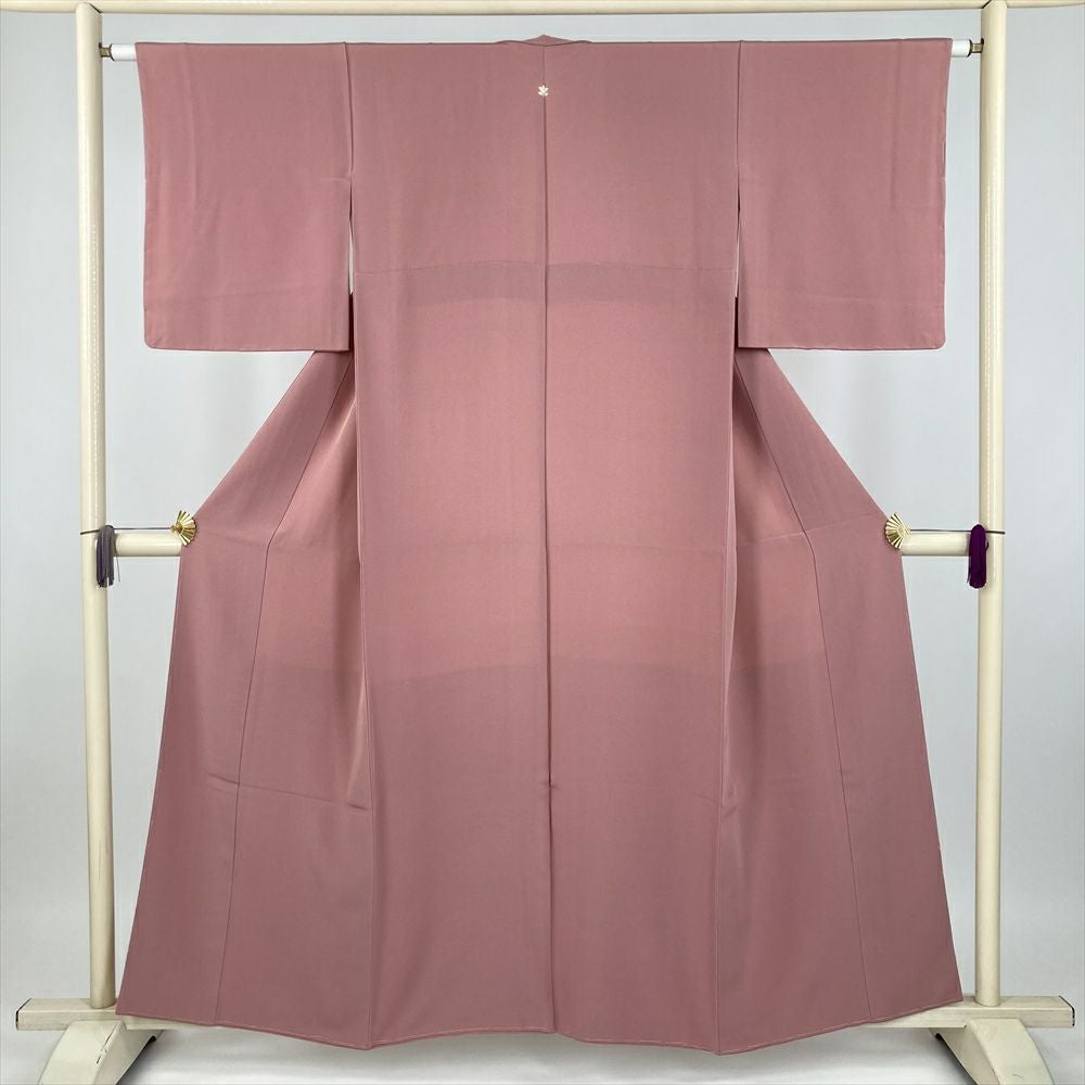 中古） 色無地 くすみピンク 薄紅梅色 セミフォーマル 染め ちりめん