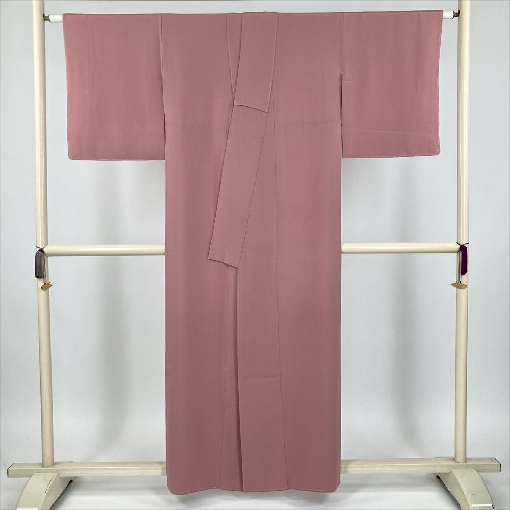 中古） 色無地 くすみピンク 薄紅梅色 セミフォーマル 染め ちりめん