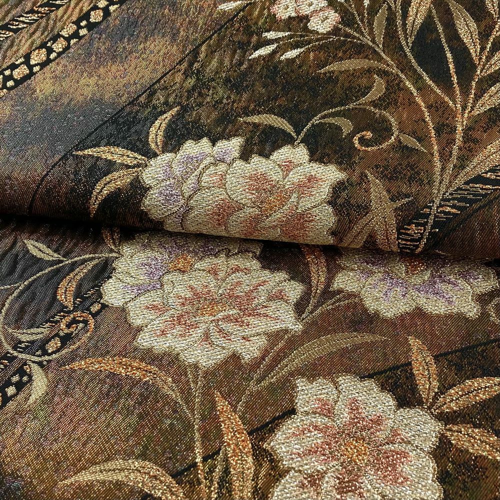 袋帯　茶系 リサイクル着物】袋帯 手織り 御所絵巻文様 本金箔24金 432cm 正絹 A