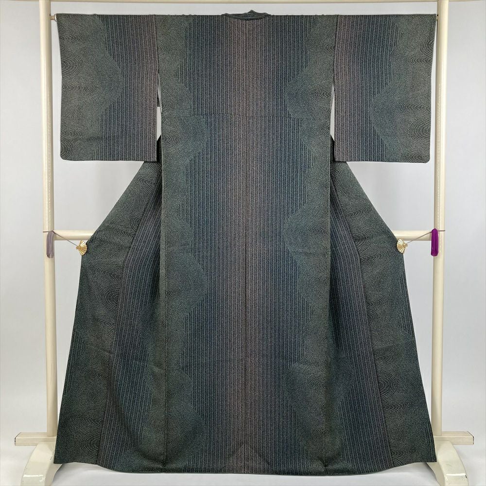 中古） 小紋 橙 オレンジ カジュアル 松皮菱 袷 絹【身丈】161cm【裄丈