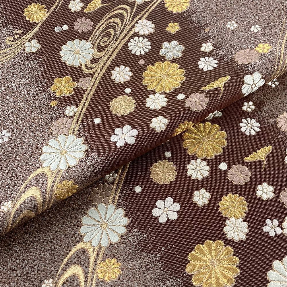 A2 美品 茶入れに花々模様 金銀糸 正絹 六通 袋帯 フォーマル O34 A2 美品 茶入れに花々模様 金銀糸 正絹 六通 袋帯 フォーマル O34
