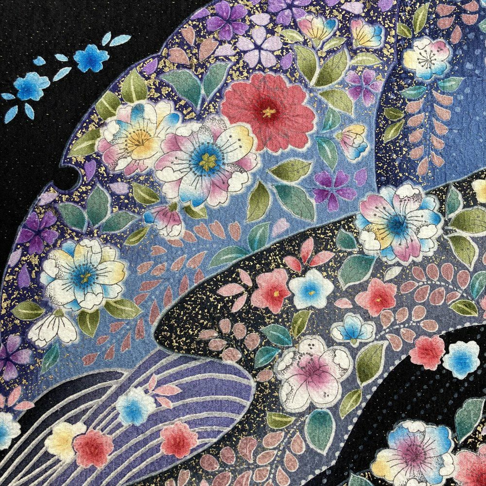 中古） 振袖 黒色 フォーマル 金通しぼかし染め 金彩 辻が花 袷 絹