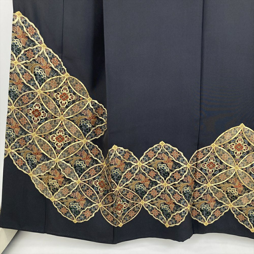 中古） 色留袖 濃グレー フォーマル ちりめん 染め金駒刺繍 金彩 鳳凰