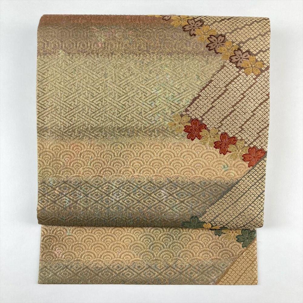 中古)袋帯 金 フォーマル 六通 金糸 菱取り 鳳凰 花喰い鳥 華文 中古)袋帯 金 フォーマル 六通 金糸 菱取り 鳳凰 花喰い鳥 華文