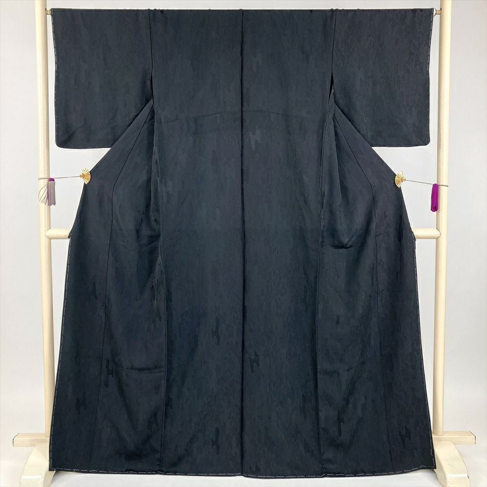 中古） 色無地 黒色 セミフォーマル 地紋織り 袷 絹【身丈】161cm【裄