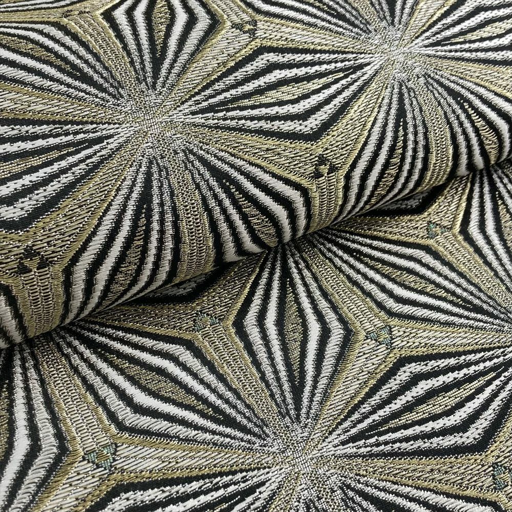 中古）袋帯 金 黒 白 セミフォーマル 六通 織り 金糸 引き箔 変わり