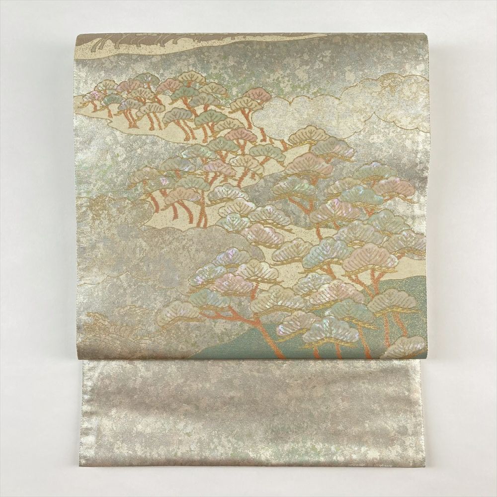 袋帯　セミアンティーク　桐の花　菊花　金糸　銀糸　フォーマル　着物　023t 中古）袋帯 白 フォーマル セミフォーマル 六通 銀糸 桐 菊