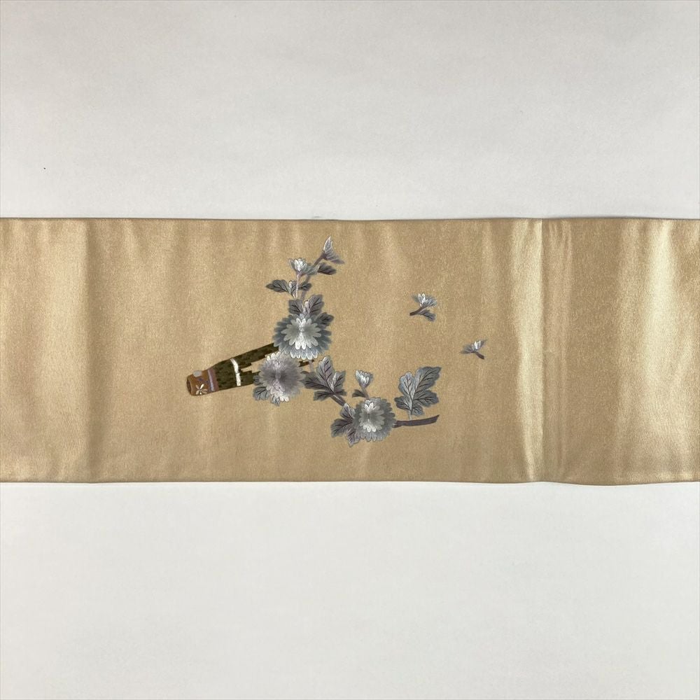 中古）名古屋帯 白金 カジュアル 名古屋仕立て 蘇州刺繍 唐子 絹