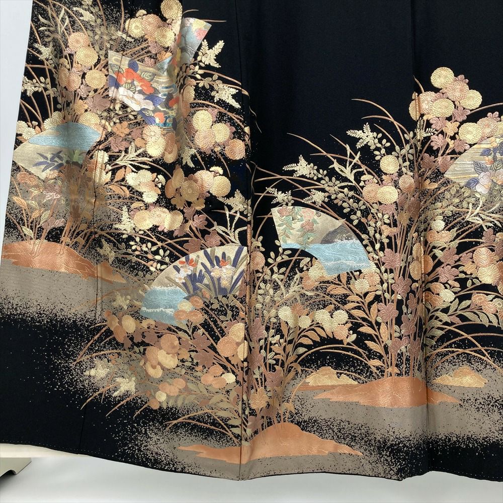 中古） 黒留袖 黒 フォーマル 金彩 琳派 庭園 袷 絹 【身丈】150cm【裄